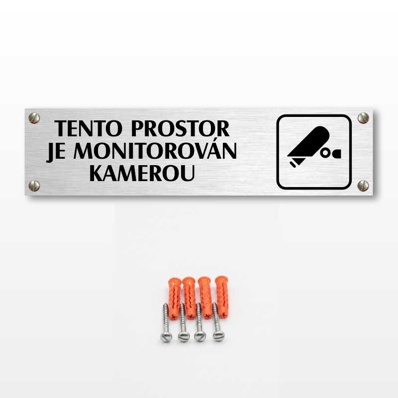 Prostor monitorován kamerou, 180x45mm + šrouby
