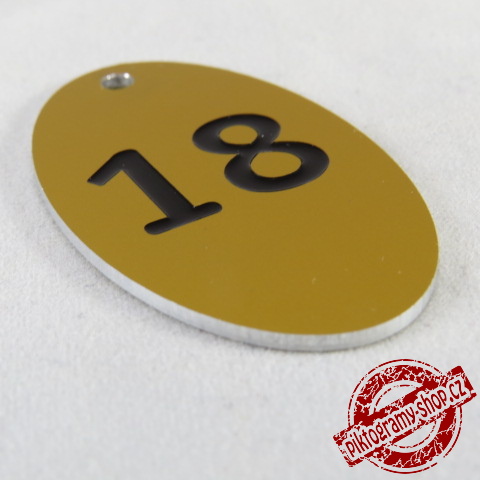 Klíčenka typ W, 30x50 mm, text na šíři, dural, zlatá matná