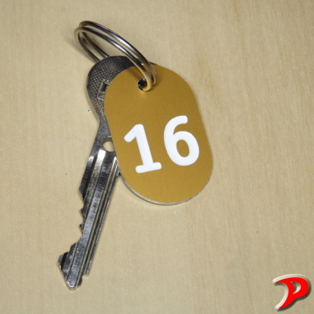 Klíčenka typ D, 24x40 mm, dural, zlatá matná