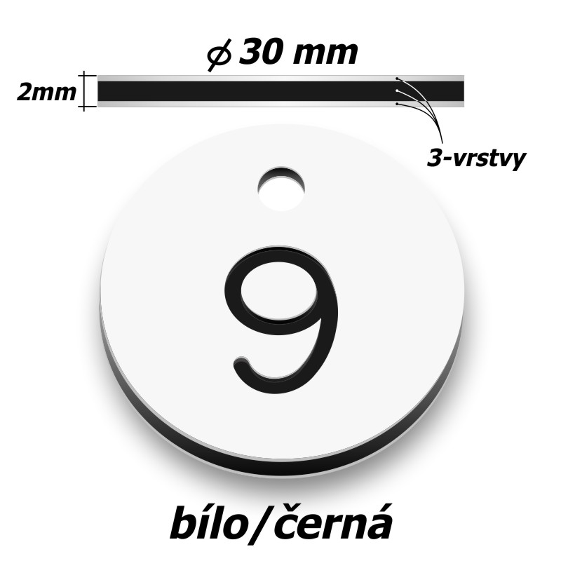 Plastová klíčenka, typ B, průměr 30 mm, bílá