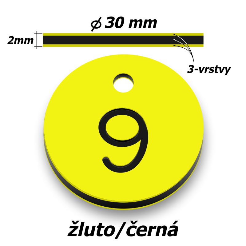 Plastová klíčenka, typ B, průměr 30 mm, žlutá
