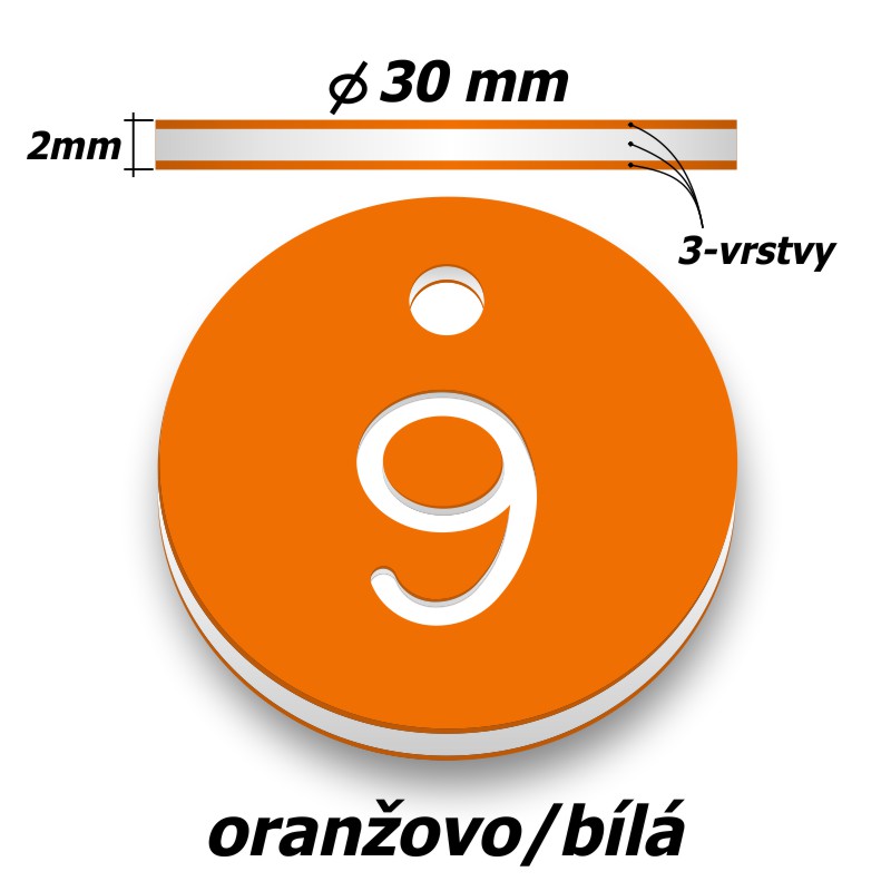 Plastová klíčenka, typ B, průměr 30 mm, oranžová