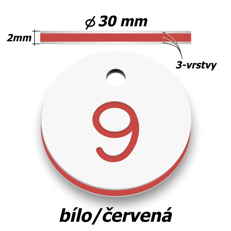 Plastová klíčenka, typ B, průměr 30 mm, bílo/červená