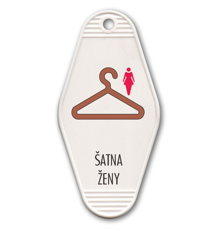 Plastová klíčenka s potiskem – Šatna ženy