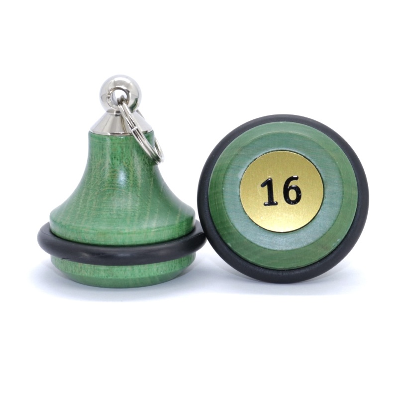 Dřevěná hotelová klíčenka, zvonek, zelená + číslo zdarma