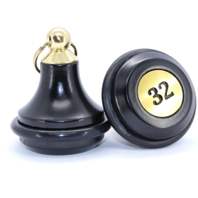 Dřevěná hotelová klíčenka, zvonek, černá + číslo zdarma