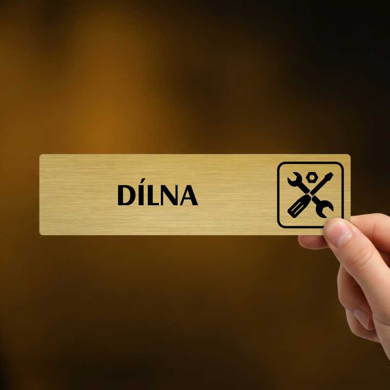 Dílna, stříbrná cedulka, 180x45mm
