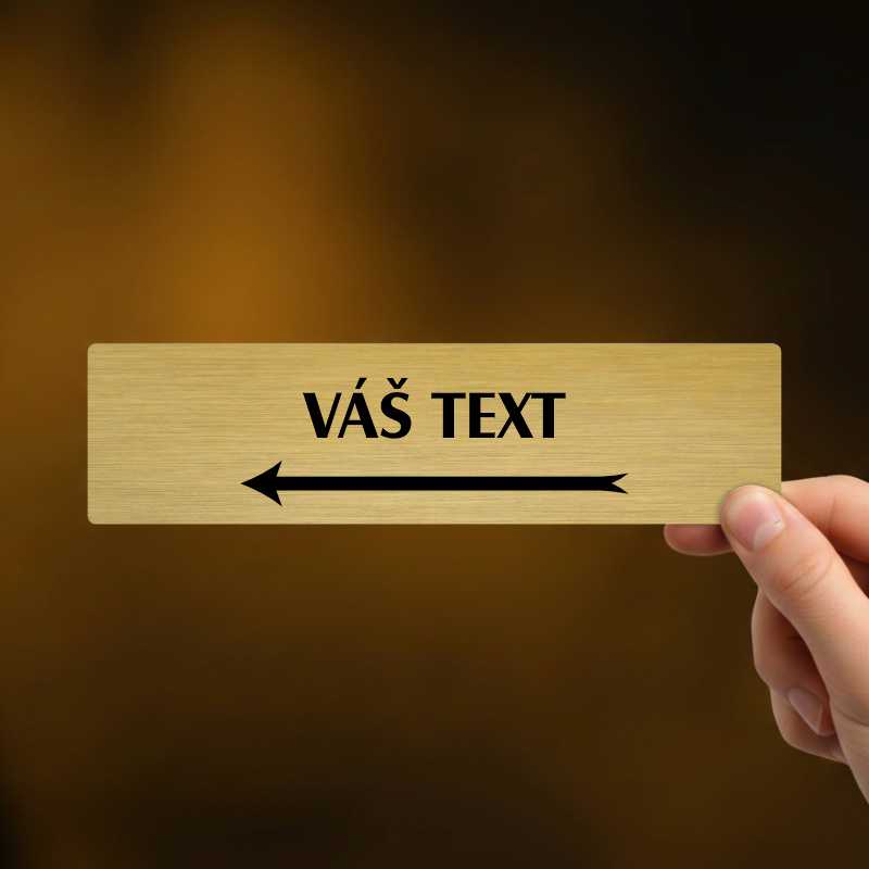 Váš text šipka vlevo, stříbrná cedulka, 180x45mm