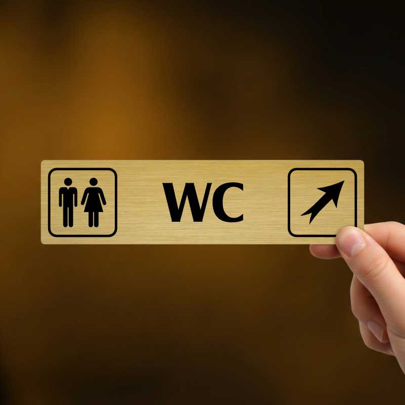 WC vpravo nahoru, stříbrná cedulka, 180x45mm