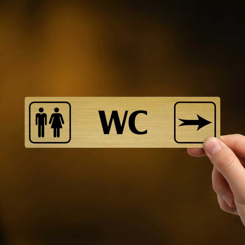 WC vpravo, stříbrná cedulka, 180x45mm