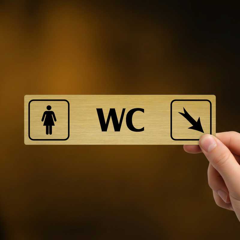 WC ženy vpravo dolů, stříbrná cedulka, 180x45mm