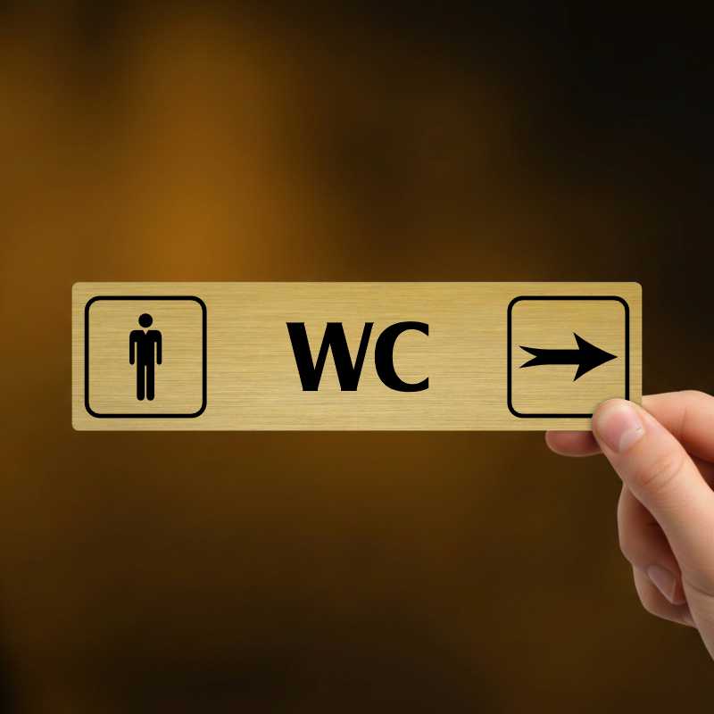 WC muži vpravo, stříbrná cedulka, 180x45mm
