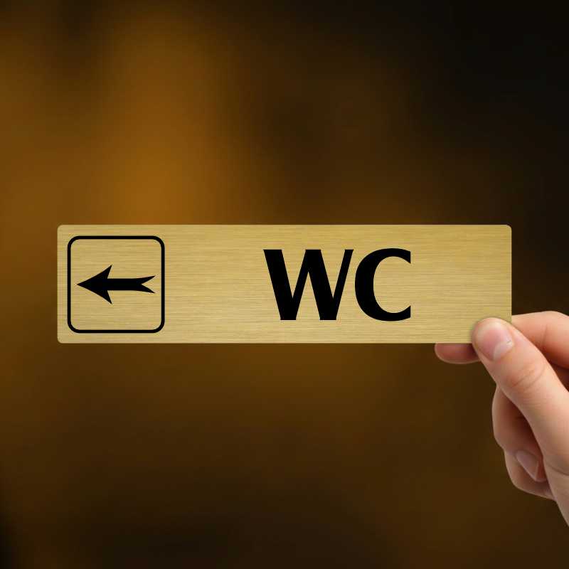 WC vlevo, stříbrná cedulka, 180x45mm