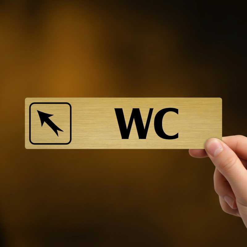 WC vlevo nahoru, stříbrná cedulka, 180x45mm