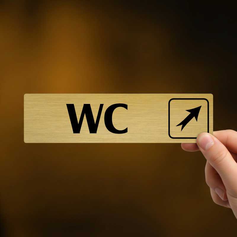 WC vpravo nahoru, stříbrná cedulka, 180x45mm
