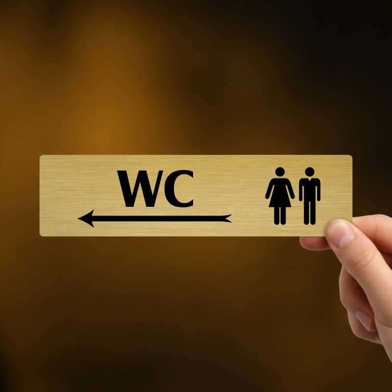 WC vlevo, stříbrná cedulka, 180x45mm