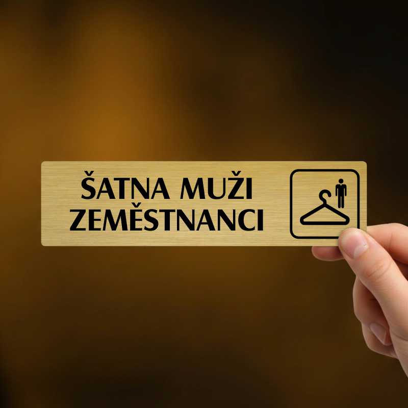 Šatna muži zaměstnanci, stříbrná cedulka, 180x45mm