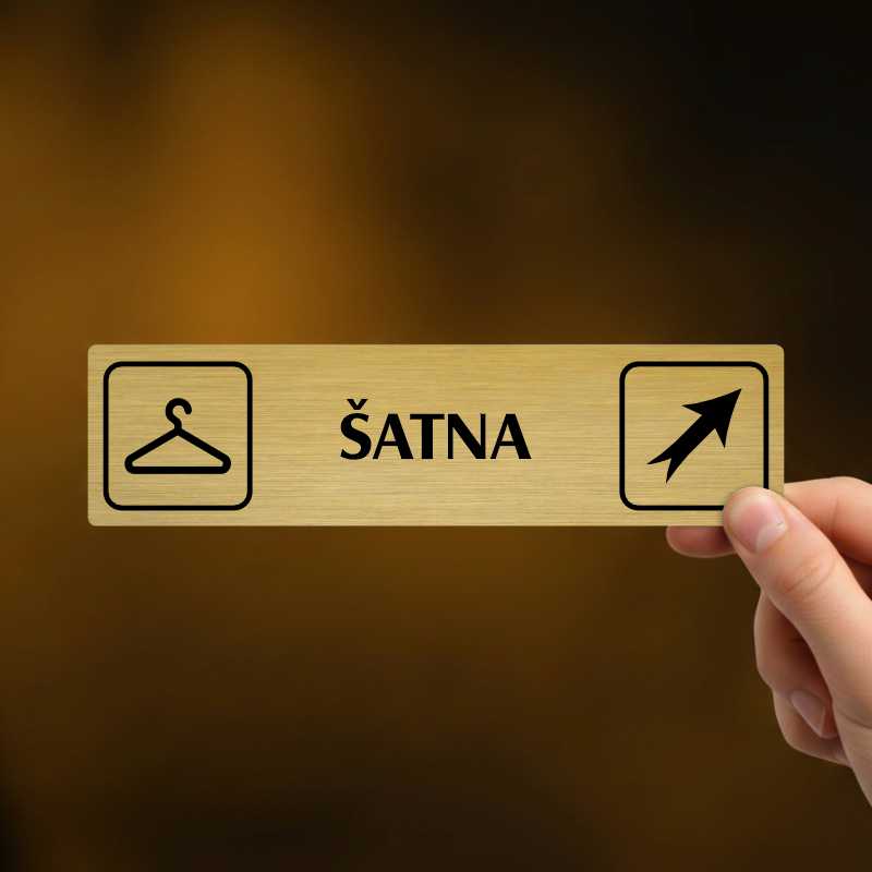 Šatna vpravo nahoru, stříbrná cedulka, 180x45mm