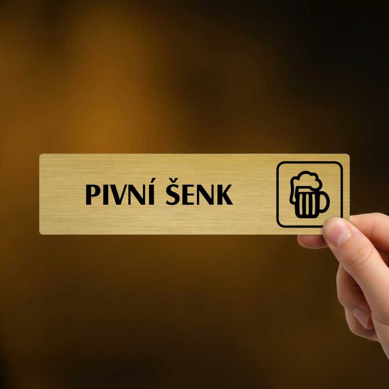 Pivní šenk, stříbrná cedulka, 180x45mm