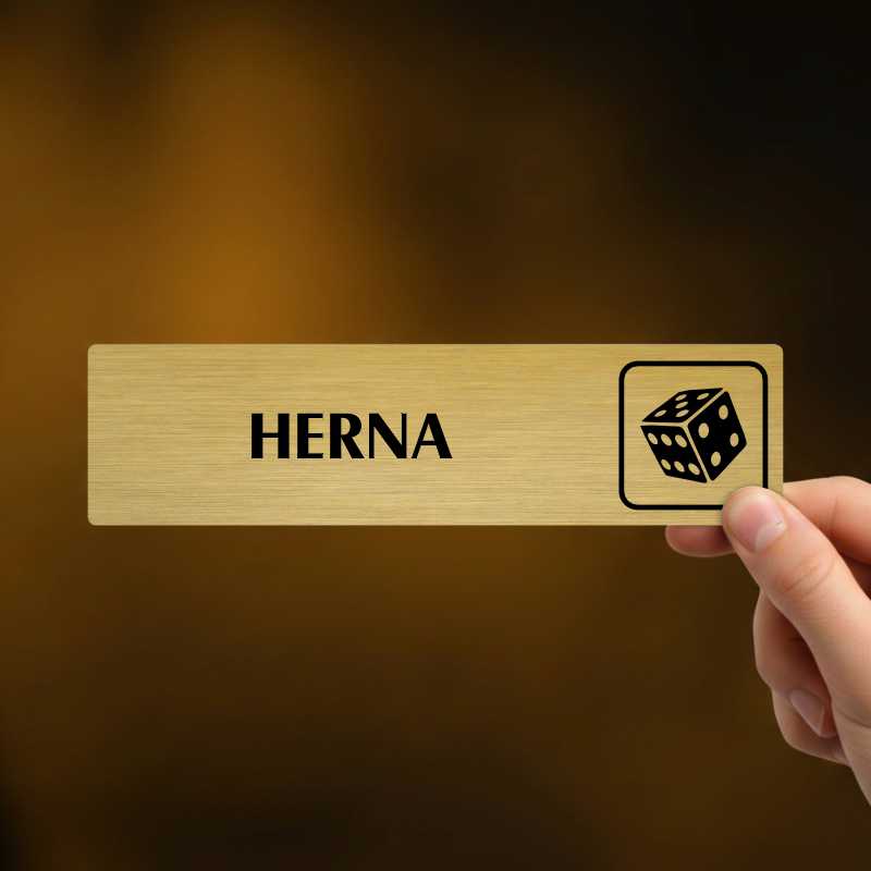 Herna, stříbrná cedulka, 180x45mm