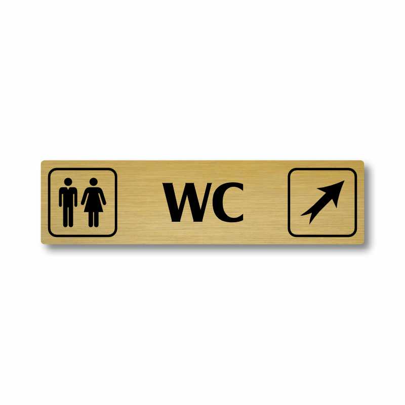 WC vpravo nahoru, stříbrná cedulka, 180x45mm