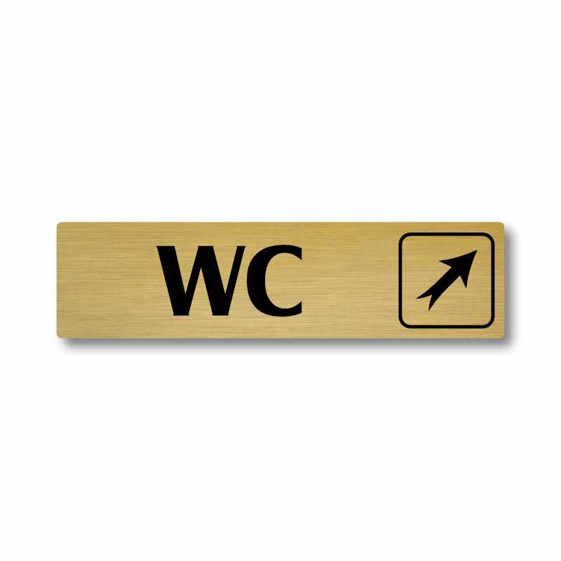 WC vpravo nahoru, stříbrná cedulka, 180x45mm