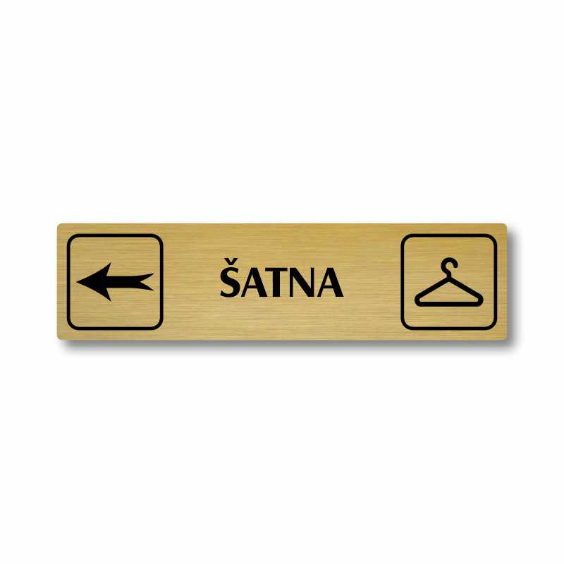 Šatna vlevo, stříbrná cedulka, 180x45mm