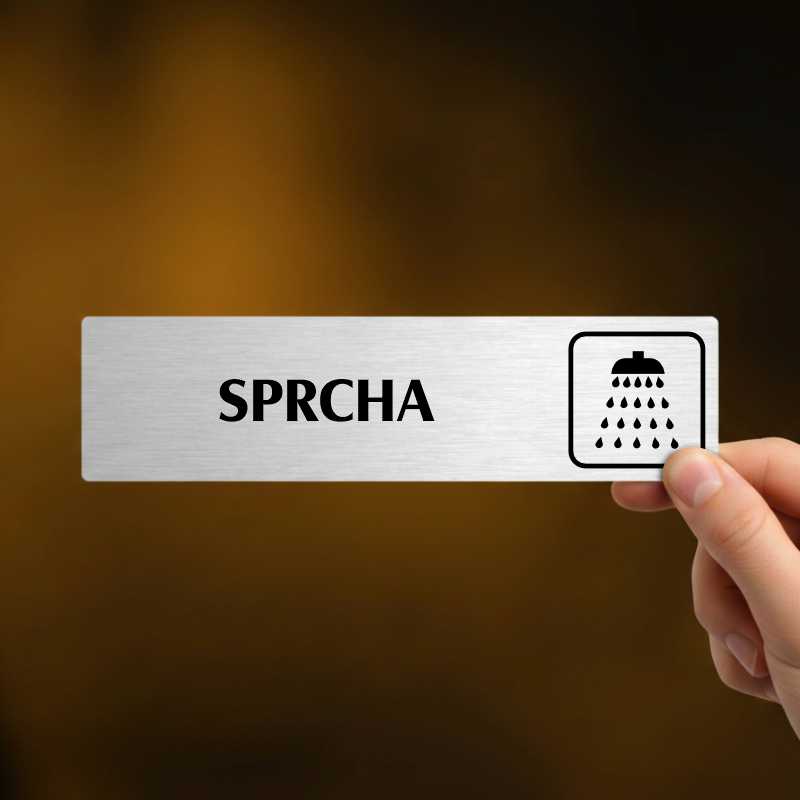 Sprcha, stříbrná cedulka, 180x45mm