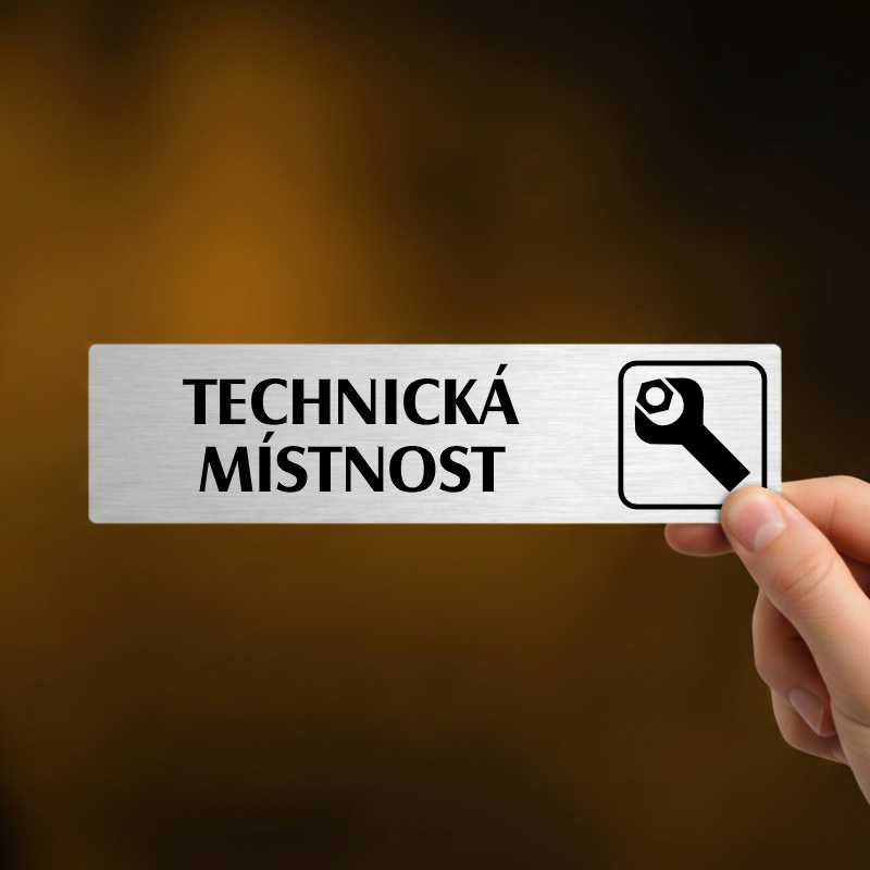 Technická místnost, stříbrná cedulka, 180x45mm