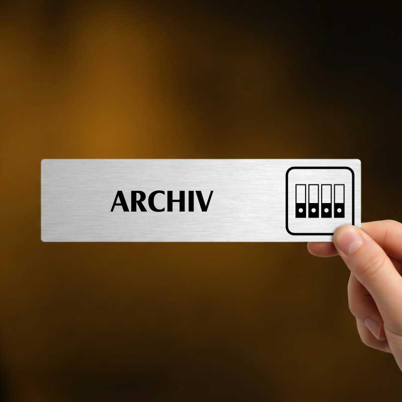 Archiv, stříbrná cedulka, 180x45mm