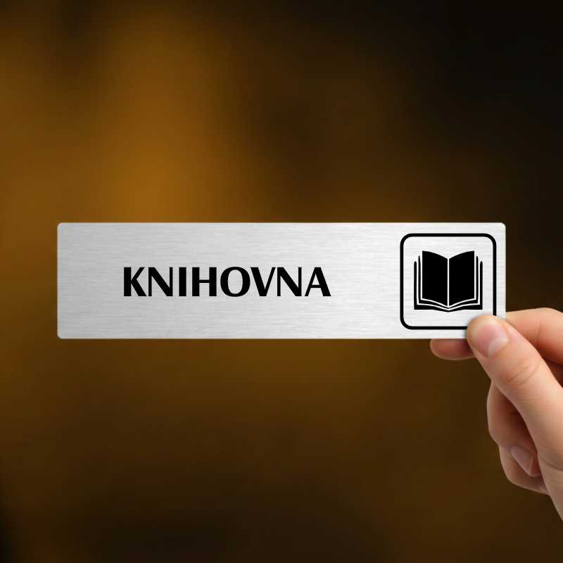 Knihovna, stříbrná cedulka, 180x45mm