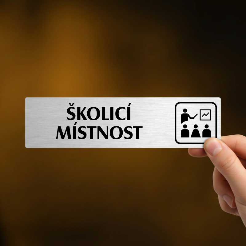 Školicí místnost, stříbrná cedulka, 180x45mm