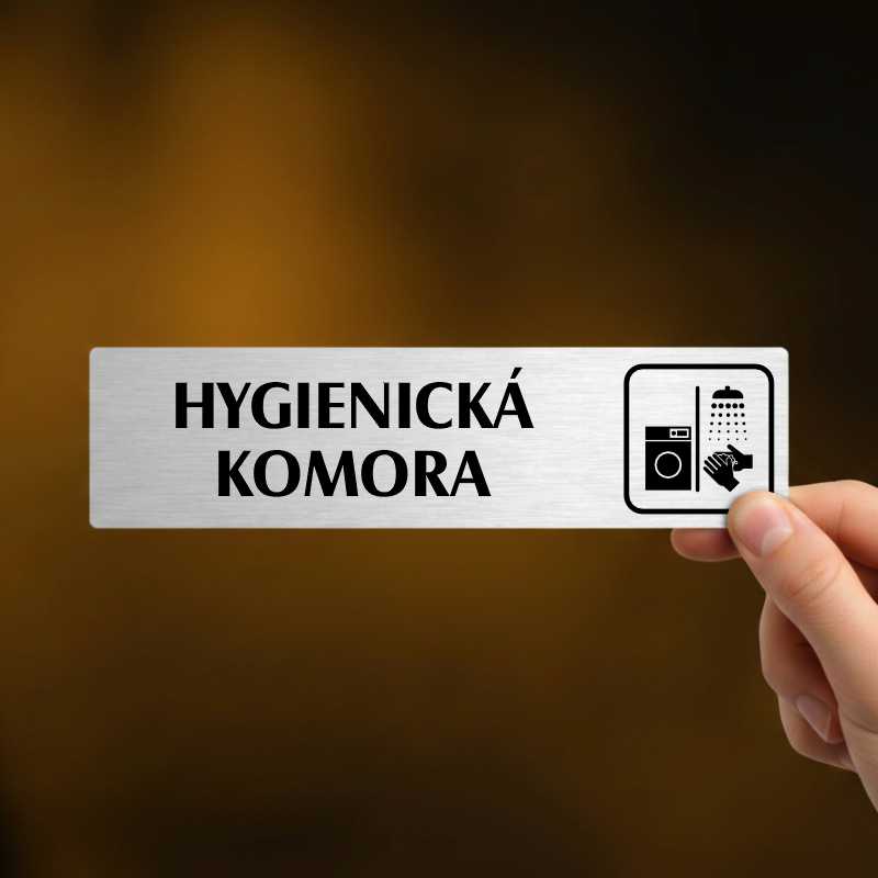 Hygienická komora, stříbrná cedulka, 180x45mm