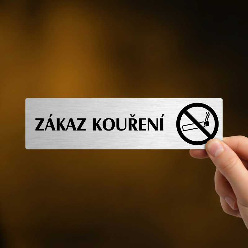Zákaz kouření, stříbrná cedulka, 180x45mm