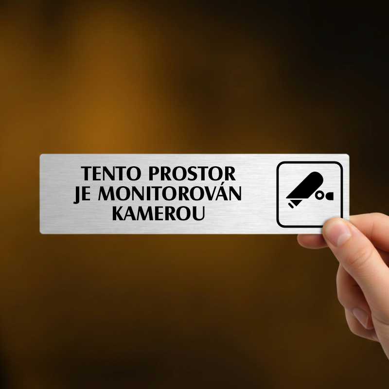 Prostor monitorován kamerou, stříbrná cedulka, 180x45mm