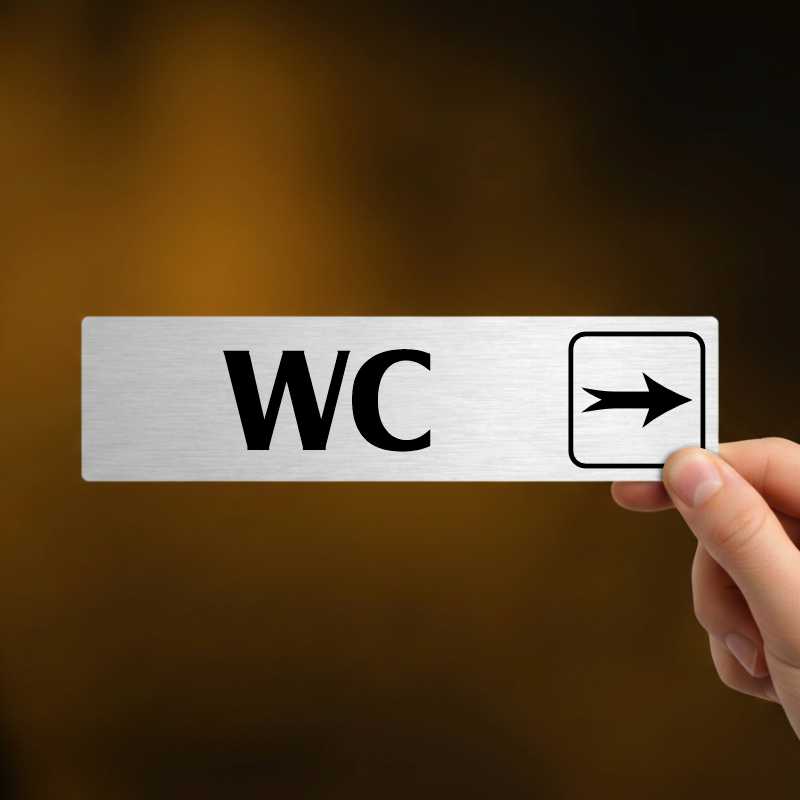 WC vpravo, stříbrná cedulka, 180x45mm