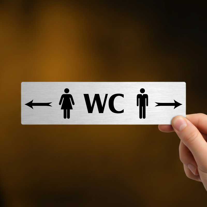 WC ženy vlevo, stříbrná cedulka, 180x45mm