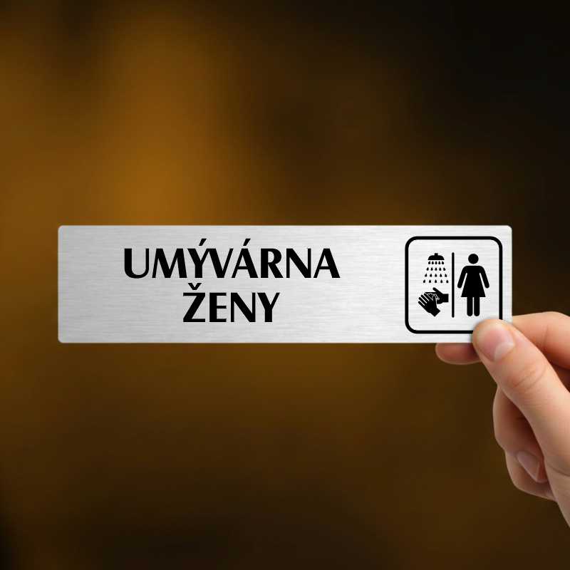Umývárna muži, stříbrná cedulka, 180x45mm