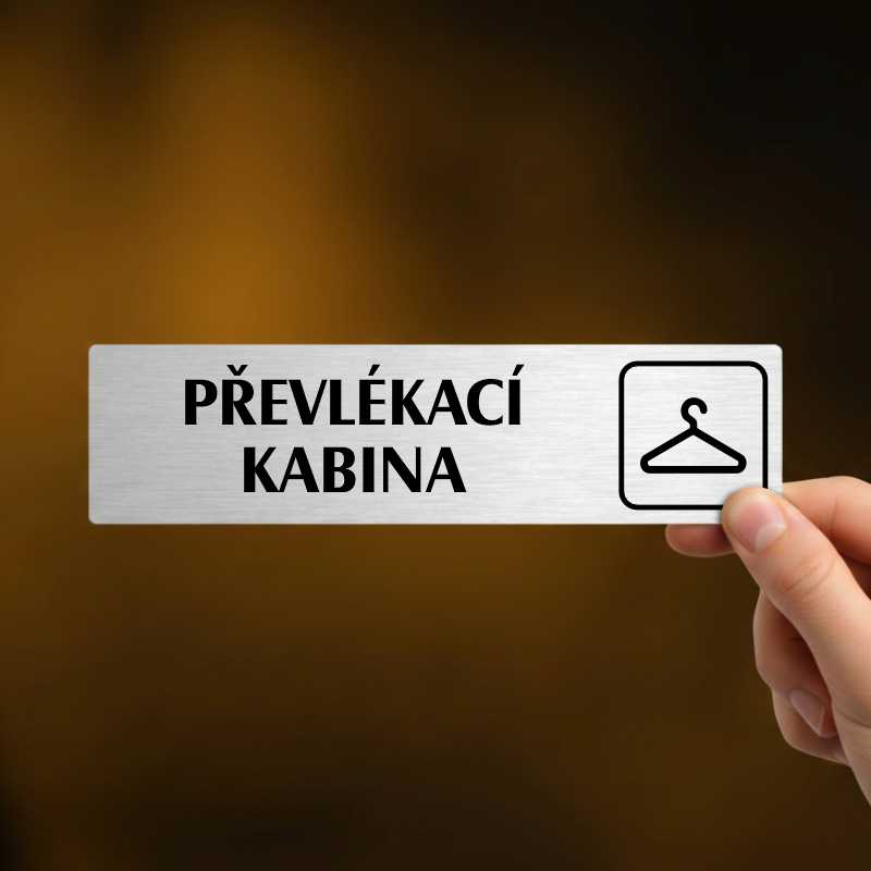 Převlékací kabina, stříbrná cedulka, 180x45mm