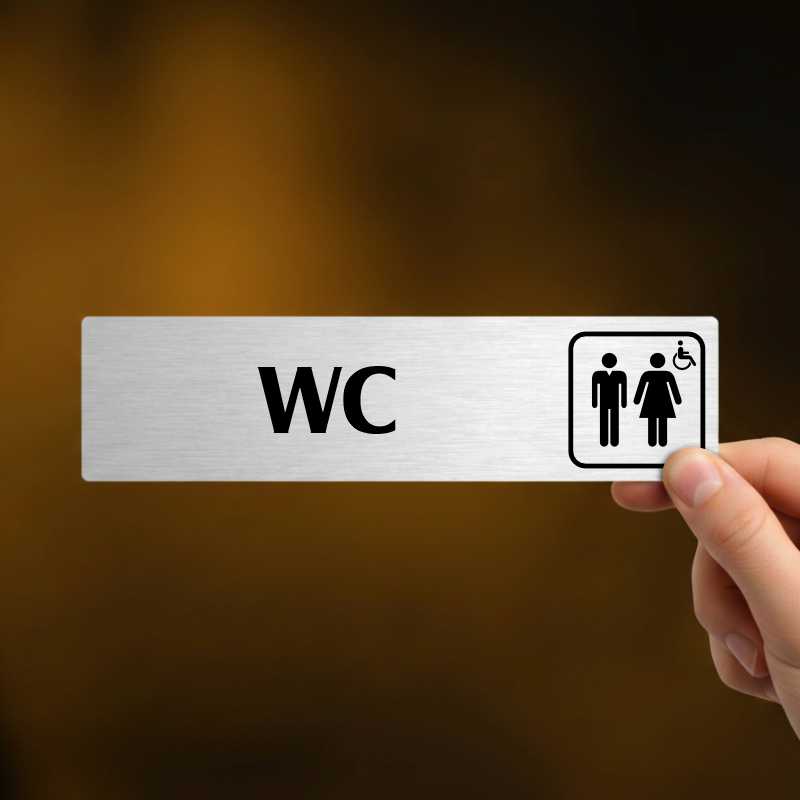 WC společné a invalida, stříbrná cedulka, 180x45mm