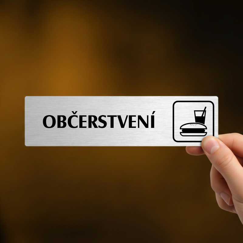 Občerstvení, stříbrná cedulka, 180x45mm