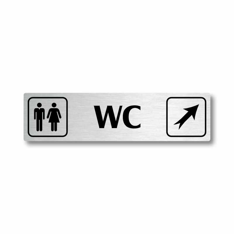 WC vpravo nahoru, stříbrná cedulka, 180x45mm