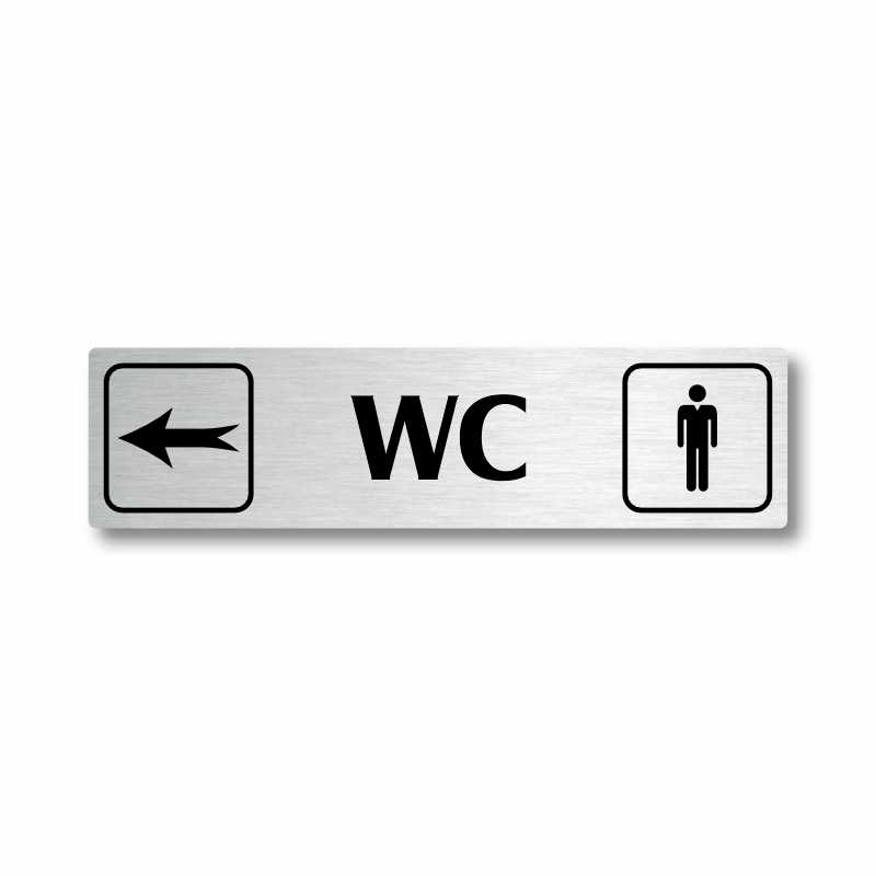 WC muži vlevo, stříbrná cedulka, 180x45mm