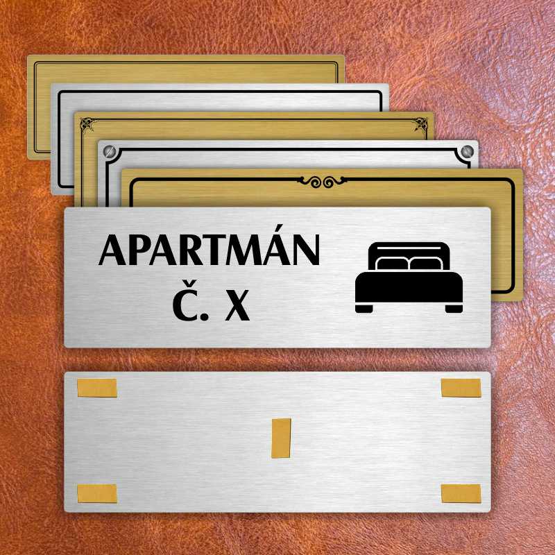 Apartmán č., 240x79mm, stříbrná popiska s rámečkem