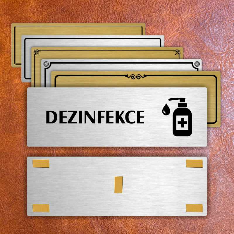 Dezinfekce, 200x66mm, zlatá popiska s dvojtým rámečkem
