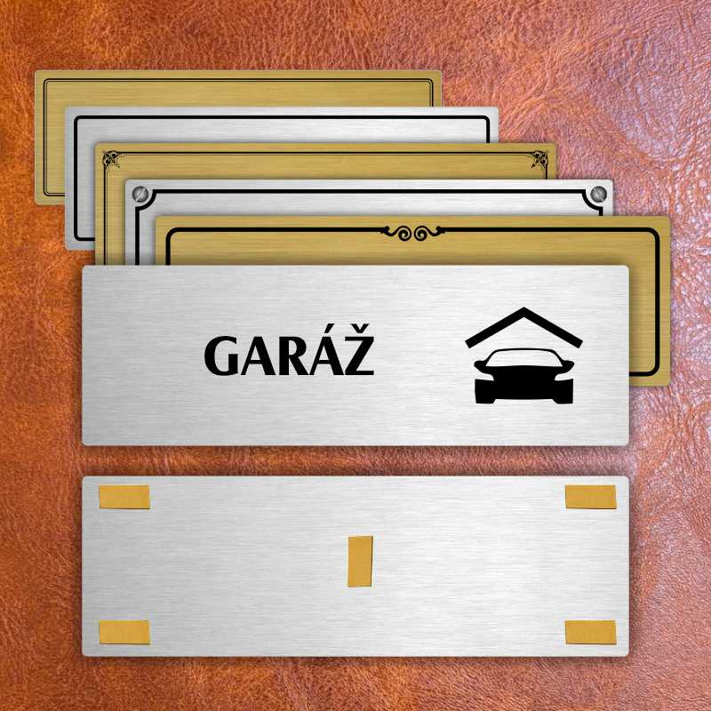 Garáž, 200x66mm, zlatá popiska s okrasným rámečkem  