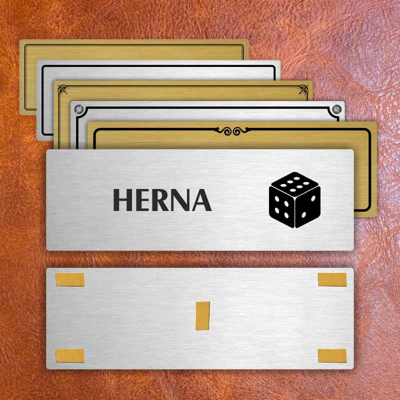 Herna, 200x66mm, zlatá popiska s okrasným rámečkem  