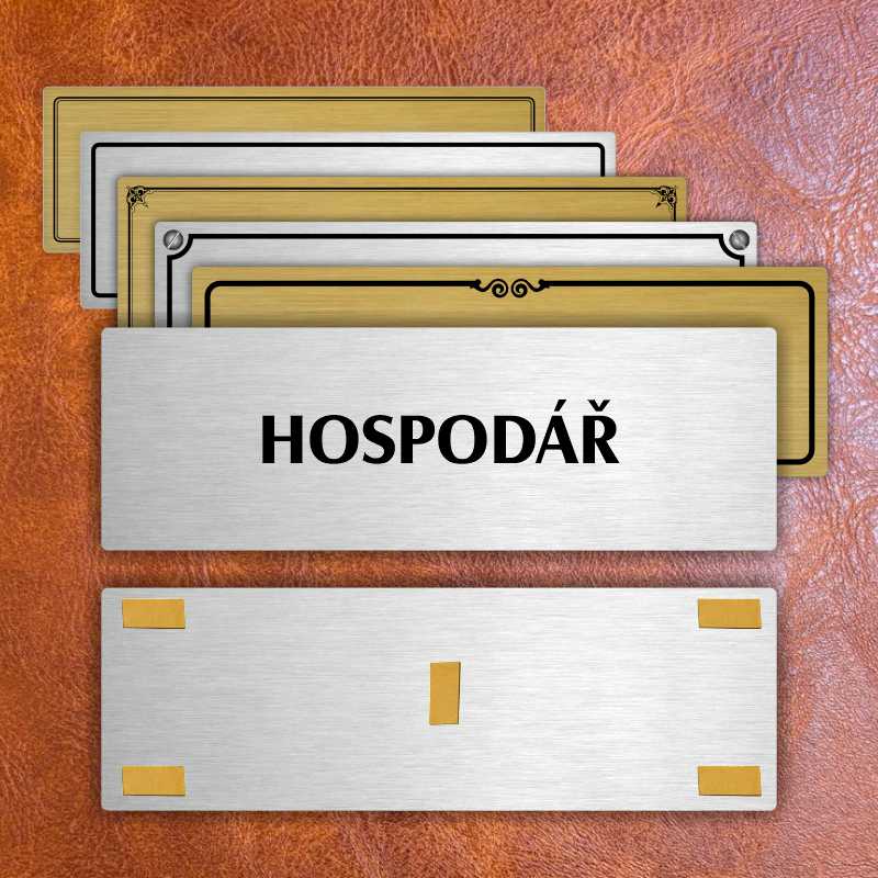 Hospodář, 240x79mm, stříbrná popiska s dvojtým rámečkem