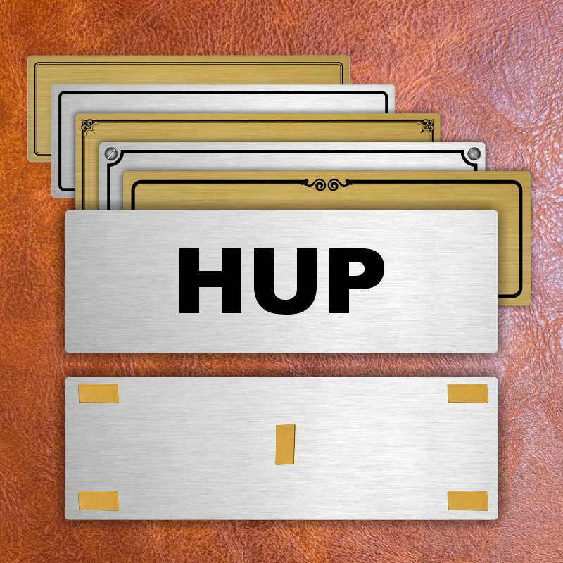 Hup, 200x66mm, zlatá popiska s okrasným rámečkem  