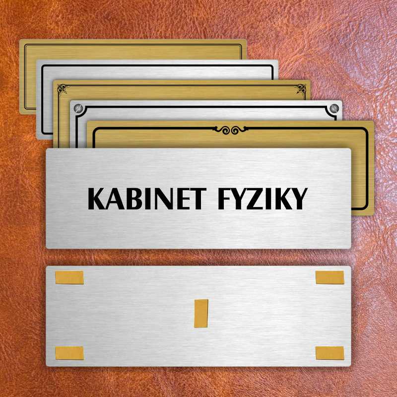Kabinet fyziky, 200x66mm, zlatá popiska s rámečkem
